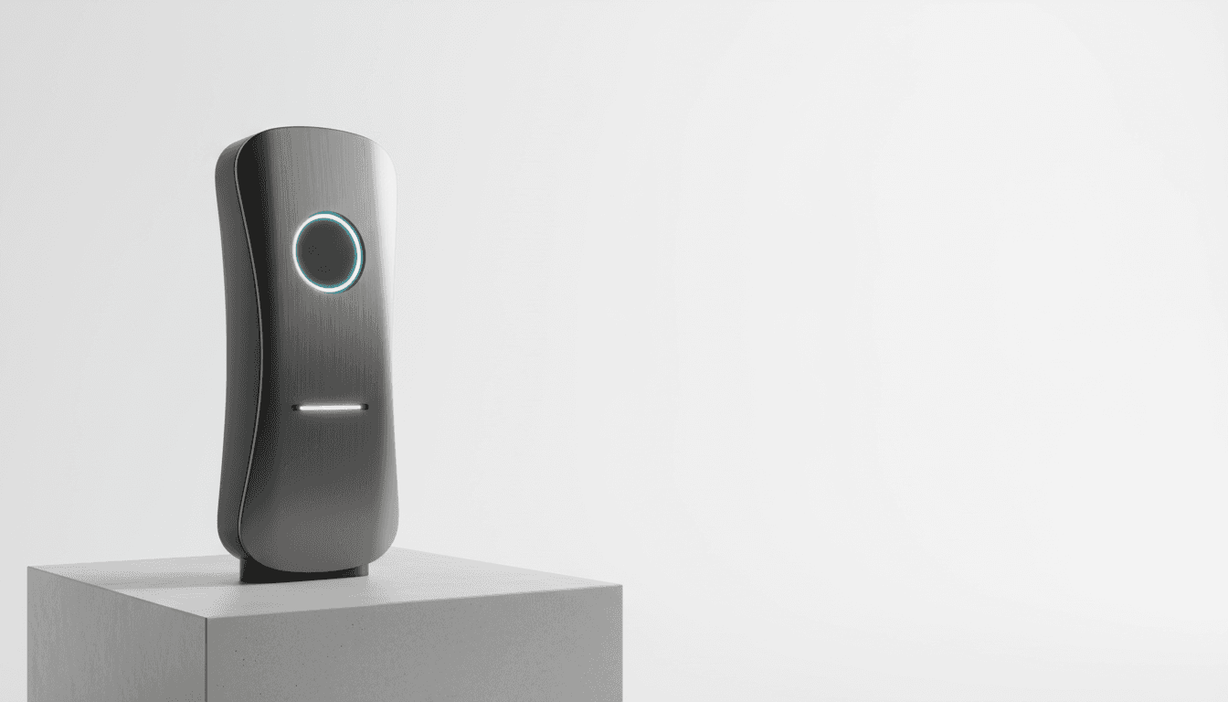 Sculptural MAXERO charging column on a concrete plinth