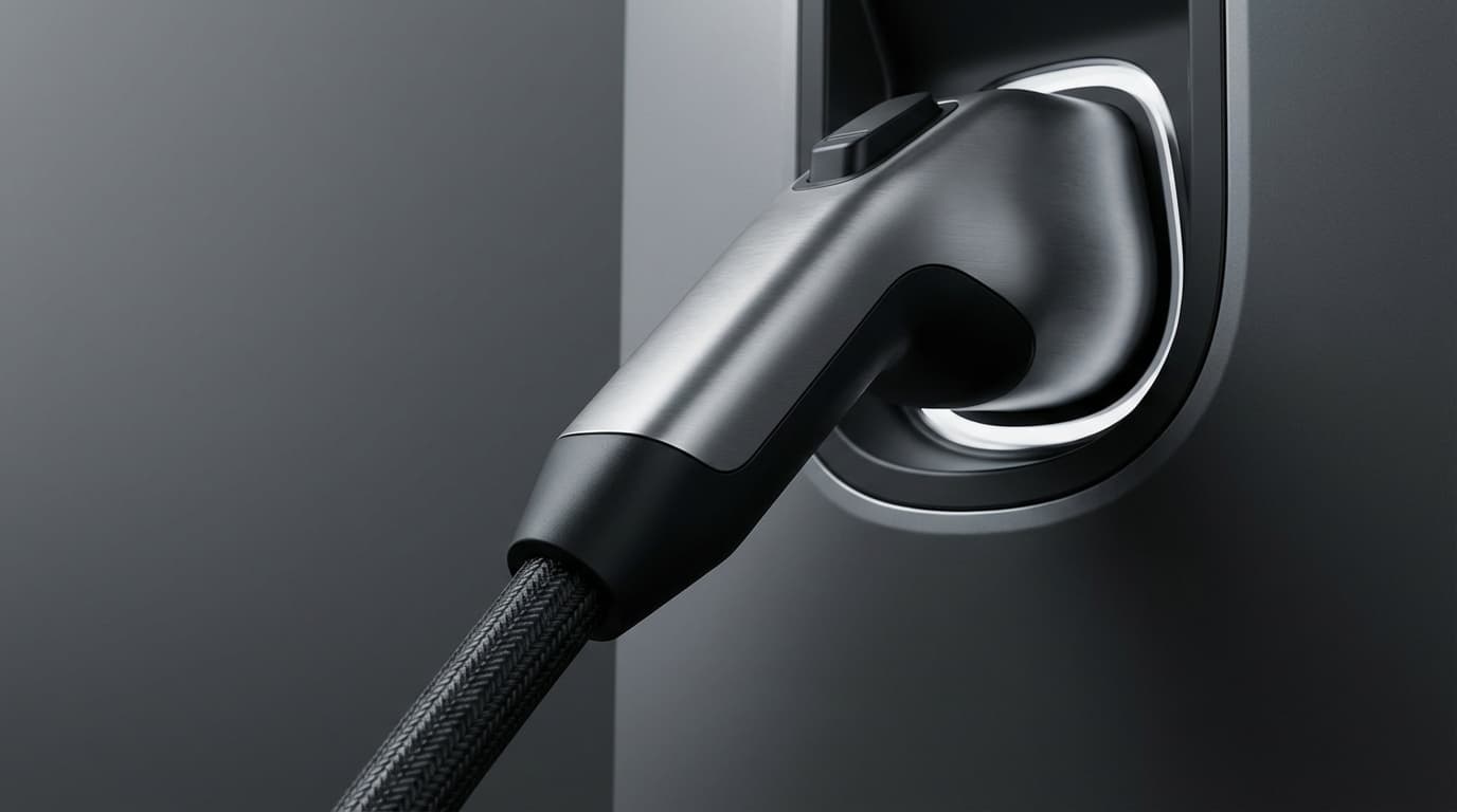 MAXERO connector seated in a charge port, lit from above