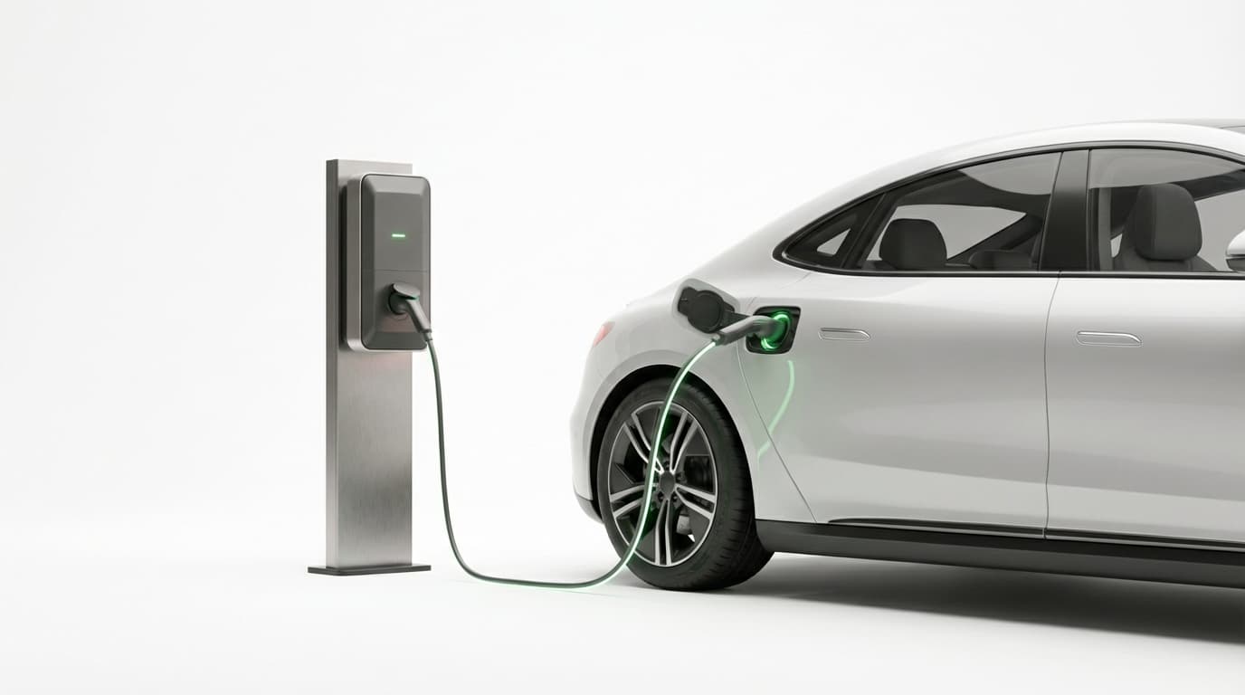 An electric car charging from a MAXERO pedestal unit