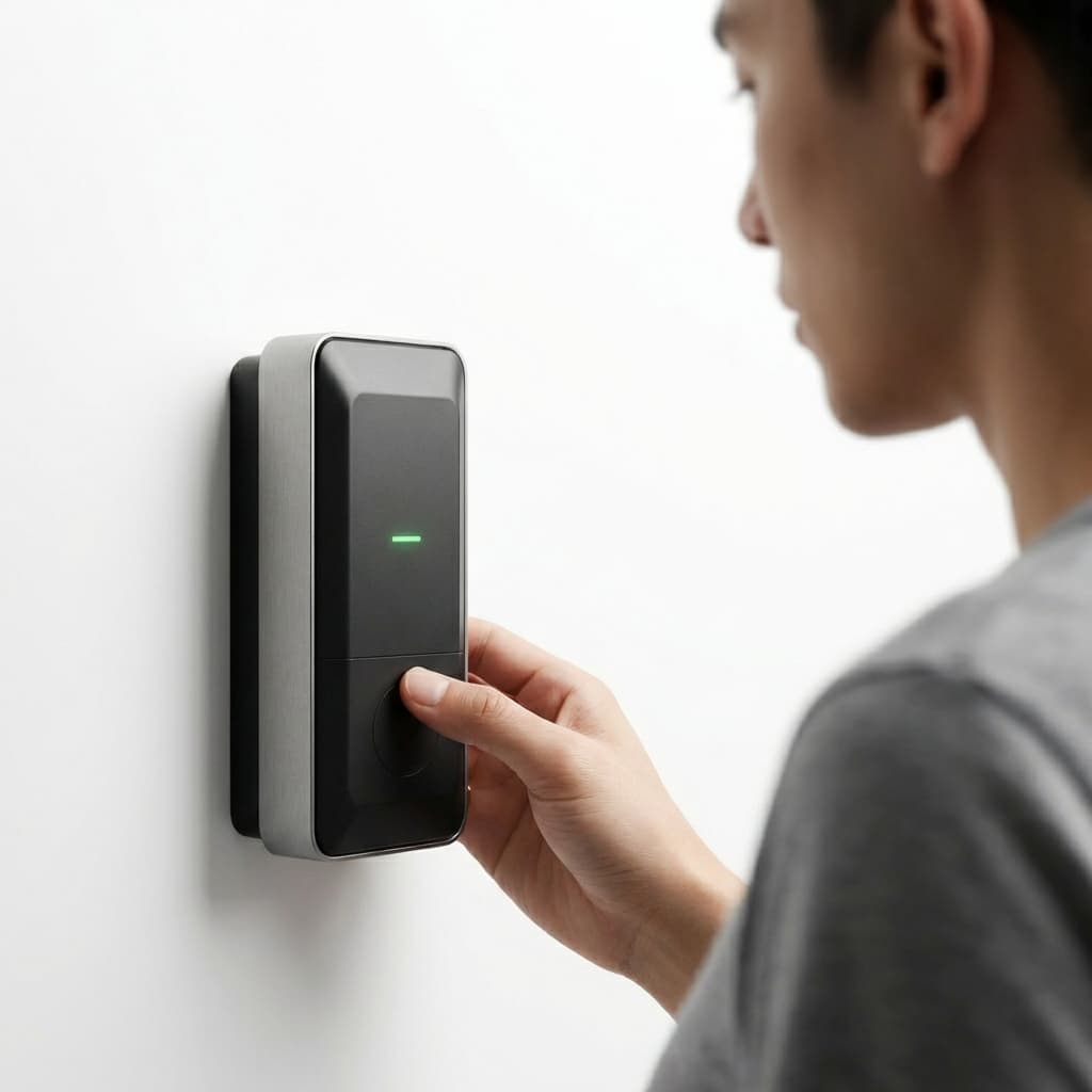 A person starting a session on a wall-mounted MAXERO charger
